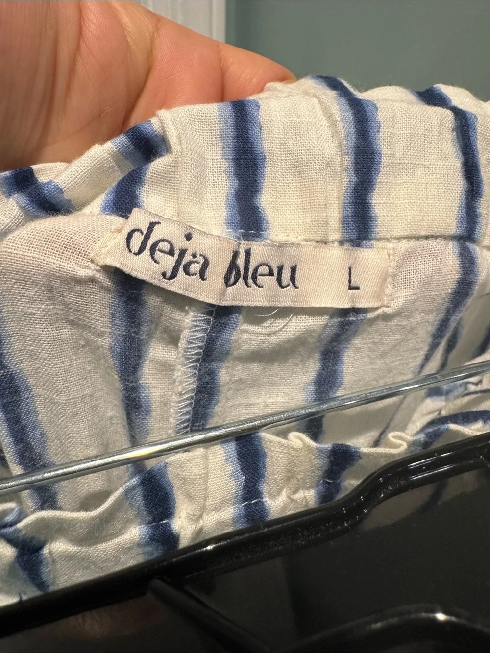 Deja Bleu Premium Wide Leg Pants L White Blue Stripe Cotton Beach BOHO